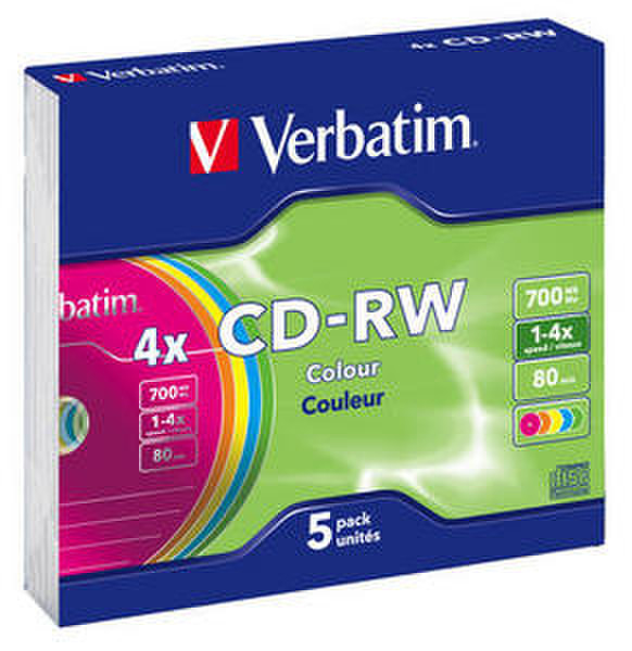 Verbatim CD-RW Colour 4x CD-RW 700МБ 5шт