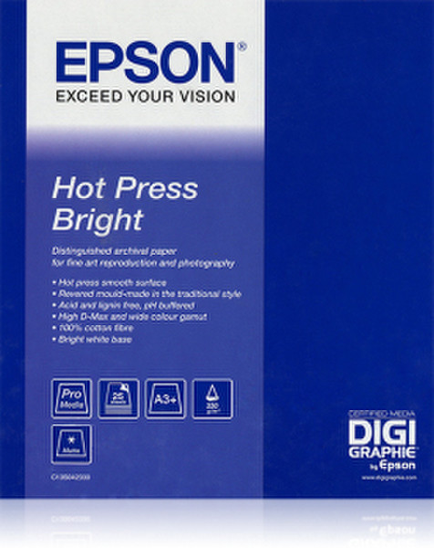 Epson Hot Press Bright, A3+, 25 Blatt inkjet paper