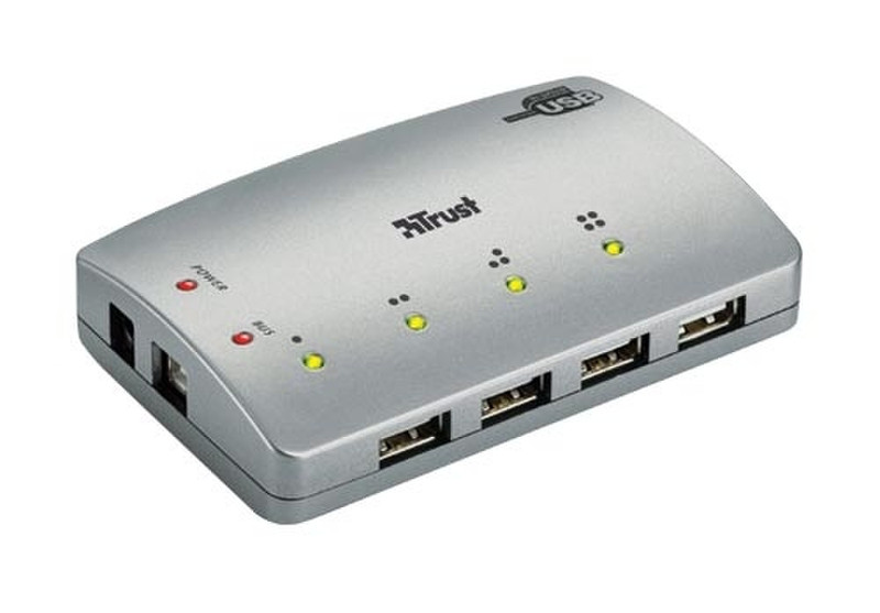 Trust 4 Port USB 2.0 Power Hub 480Мбит/с Серый хаб-разветвитель