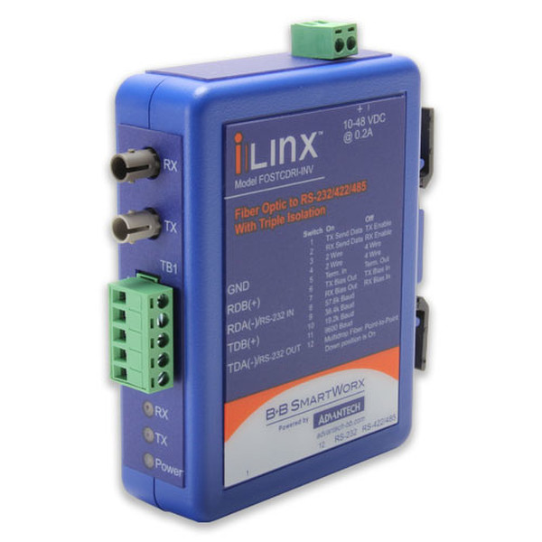 IMC Networks FOSTCDRI-INV RS-232/422/485 Fiber (ST) Blue serial converter/repeater/isolator