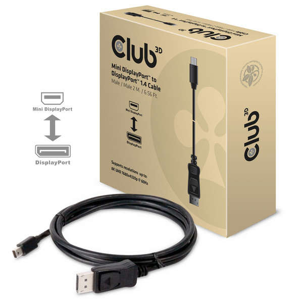 CLUB3D Mini DisplayPort auf DisplayPort 1.4 HBR3 8K60Hz Kabel, 2 Meter