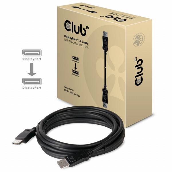 CLUB3D DisplayPort 1.4 HBR3 8K60Hz Cable 4m./13.12 Ft Male/Male