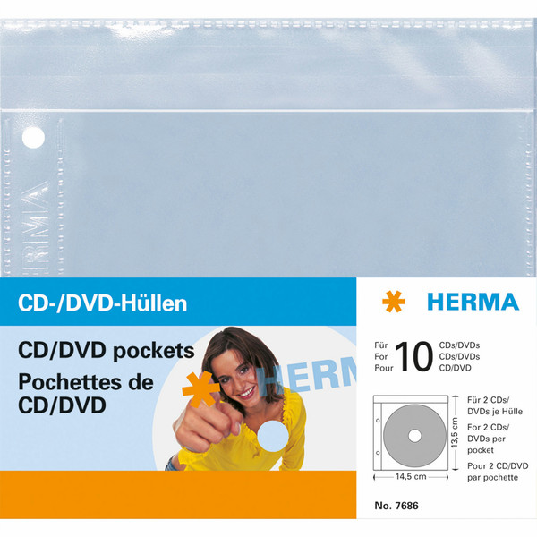 HERMA CD/DVD pockets, 145x135 mm 5 pockets
