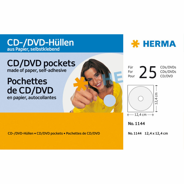 HERMA CD/DVD pockets made of paper white with adhesive dot 25 pcs.