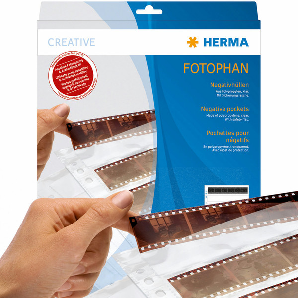 HERMA Negative pockets transparent , 4 films with re-order strips clear 100 pcs.