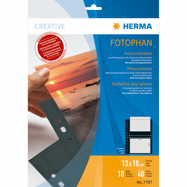 HERMA Fotophan transparent photo pockets 13x18 cm landscape black 10 pcs. sheet protector