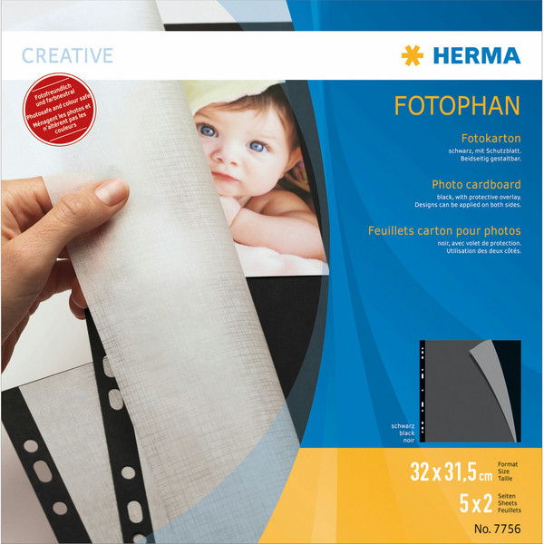 HERMA Photo cardboard, 320x315 mm, black, 5 sheets sheet protector