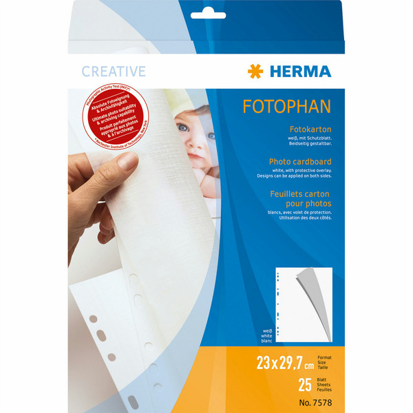 HERMA Fotokarton, 230x297 mm, weiß, 25 Blatt Klarsichthülle