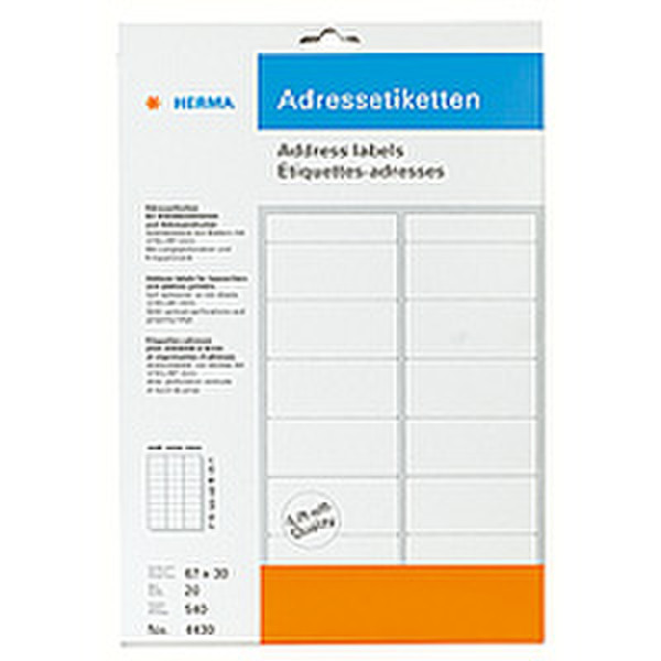 HERMA Address labels on A4 sheets 67x30 540 pcs. rounded corners 540Stück(e) selbstklebendes Etikett