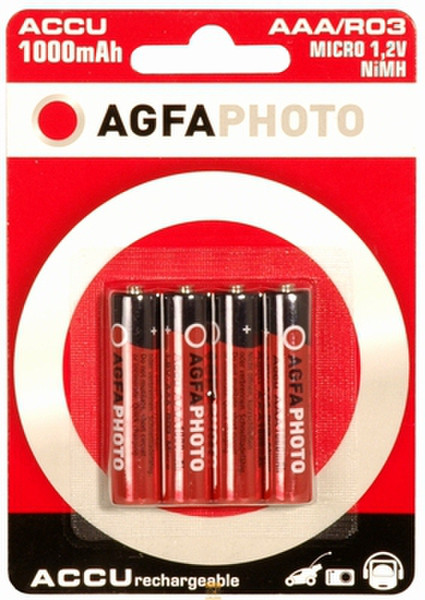AgfaPhoto Batterijen 1x4 Akku NiMh Micro 1000 mAh Nickel-Metal Hydride (NiMH) 1000mAh 1.2V rechargeable battery