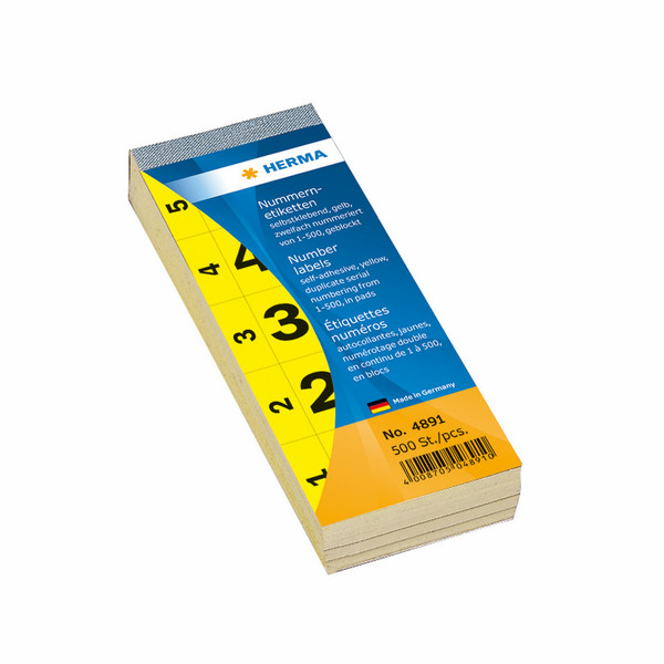 HERMA Number blocks self-adhesive yellow 28x56 mm 1-500 self-adhesive label