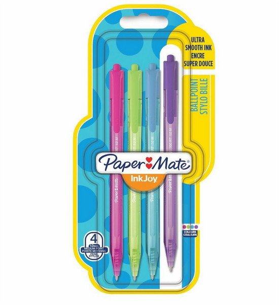 Papermate InkJoy 100 RT Clip-on retractable ballpoint pen Medium Hellgrün, Violett, Türkis 4Stück(e)