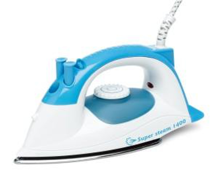 Bestron DB1400 Steam iron Supersteam 1400 Dampfbügeleisen Edelstahl-Bügelsohle Blau, Weiß