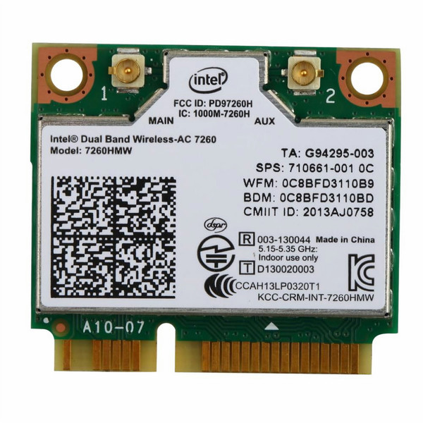 Intel AC 7260 Internal WLAN/Bluetooth 867Mbit/s