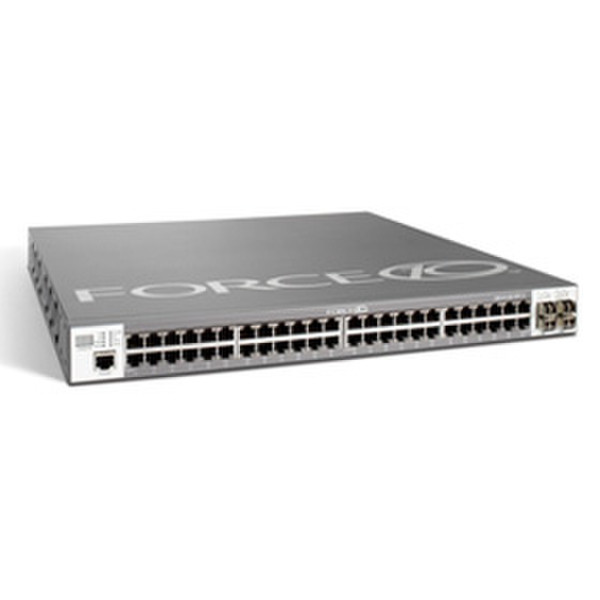 Force10 48-port 10/100/1000Base-T chassis w/ 4x SFP ports, 2x modular slots & 1x AC + 1x DC power supply, FTOS software gemanaged L3