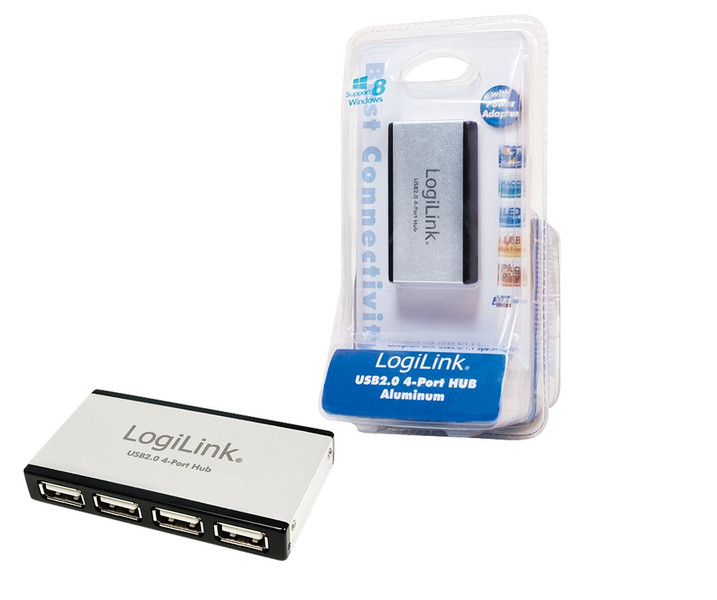 LogiLink USB 2.0 Hub 4-Port 480Мбит/с Черный, Cеребряный хаб-разветвитель