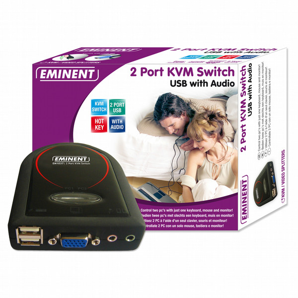 Eminent 2 Port KVM Switch USB w/ Audio Schwarz Tastatur/Video/Maus (KVM)-Switch