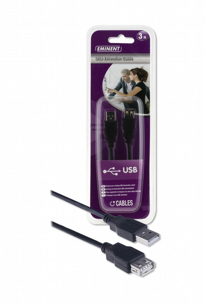 Eminent USB Extension Cable 3m 3m USB A USB A Black USB cable