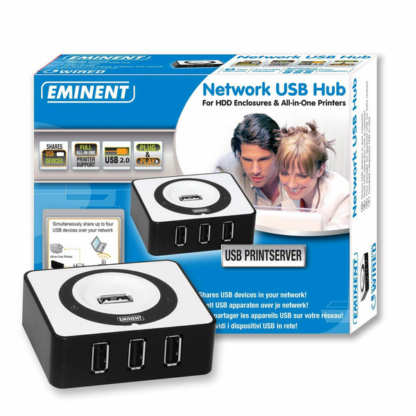 Eminent Network USB Hub 480Mbit/s Schwarz, Weiß Schnittstellenhub