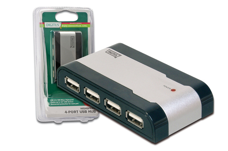 Digitus 4-Port USB 2.0 Hub 480Мбит/с Черный, Серый хаб-разветвитель
