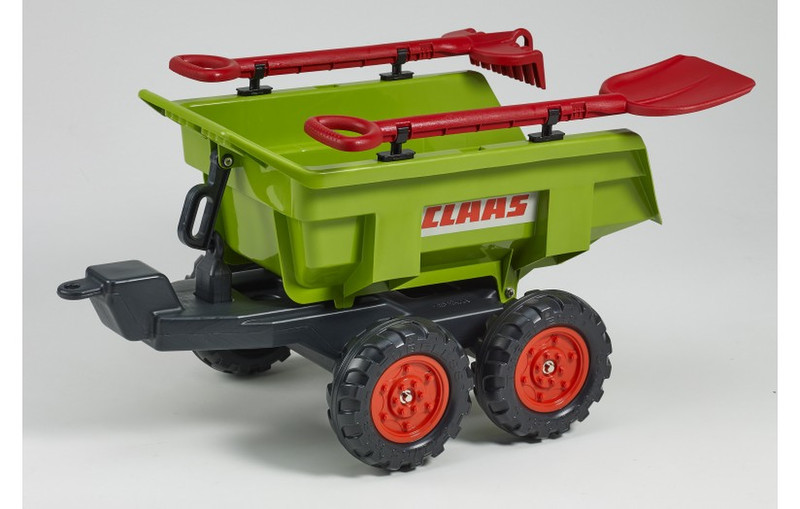 Falk Twin Axle Trailer + Rake & Shovel Spielzeuganhänger Schwarz, Grün, Rot