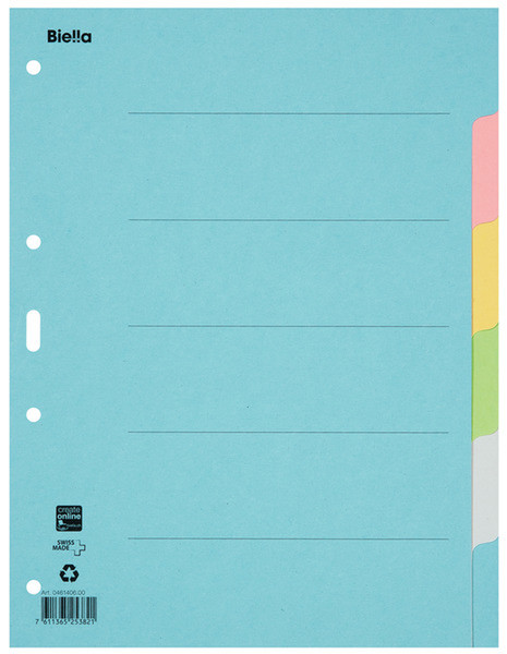 Biella 0461406.00 Blank tab index Karton Blau, Grün, Grau, Gelb Tab-Register