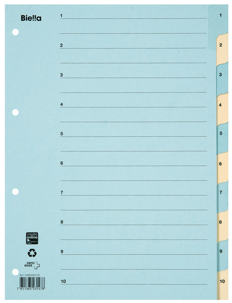 Biella 0462440.00 Numeric tab index Тонкий картон Синий, Желтый закладка-разделитель
