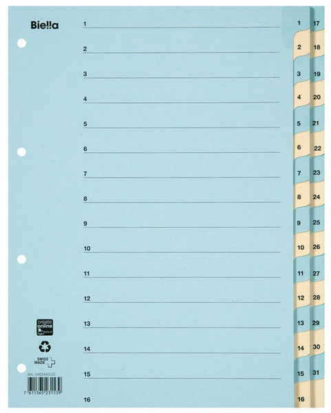 Biella 0462443.00 Numeric tab index Тонкий картон Синий, Желтый закладка-разделитель