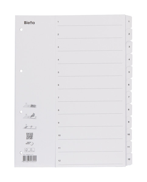 Biella 0469412.01 Numeric tab index Тонкий картон Белый закладка-разделитель