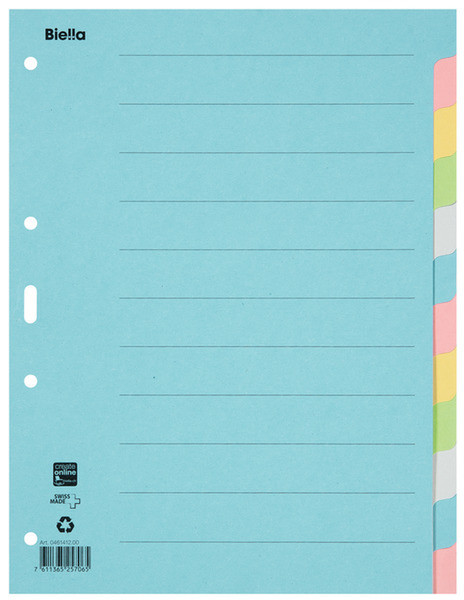 Biella 0461412.00 Blank tab index Karton Blau, Grün, Grau, Gelb Tab-Register