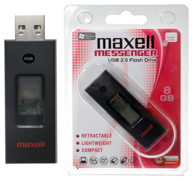 Maxell Messenger 8ГБ USB 2.0 Тип -A Черный USB флеш накопитель