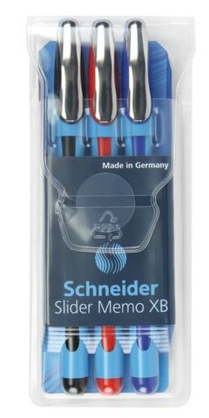 Schneider Slider Memo Clip-on retractable ballpoint pen Extra Bold Black,Blue,Red 3pc(s)