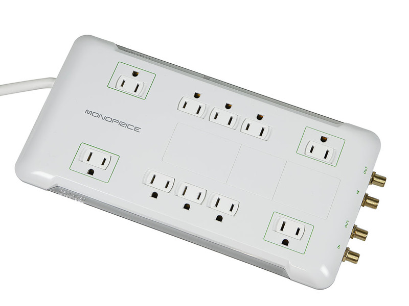 Monoprice 9200 10AC outlet(s) 120V 1.8m White surge protector