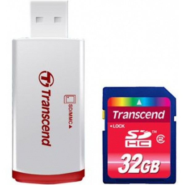 Transcend SDHC 2 Card with USB Card reader P2 combo White card reader