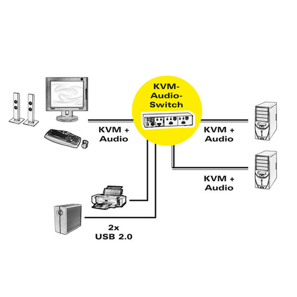 ROLINE KVM Switch, 1 User - 2 PCs, HDMI, Audio, with USB Hub KVM switch