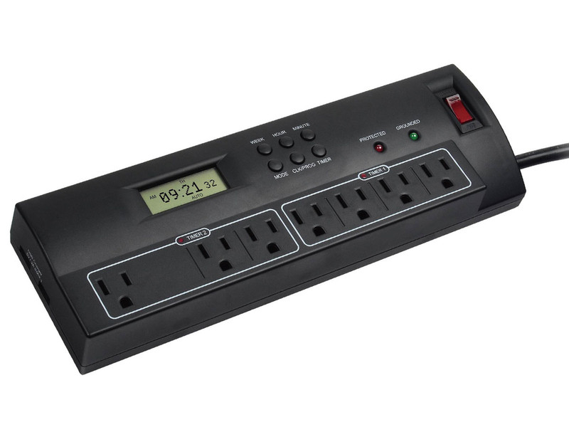 Monoprice Surge Protector_dualtimer 2 Usb 4ft Cord 7998 7AC outlet(s) 400V 1.2192m Black surge protector