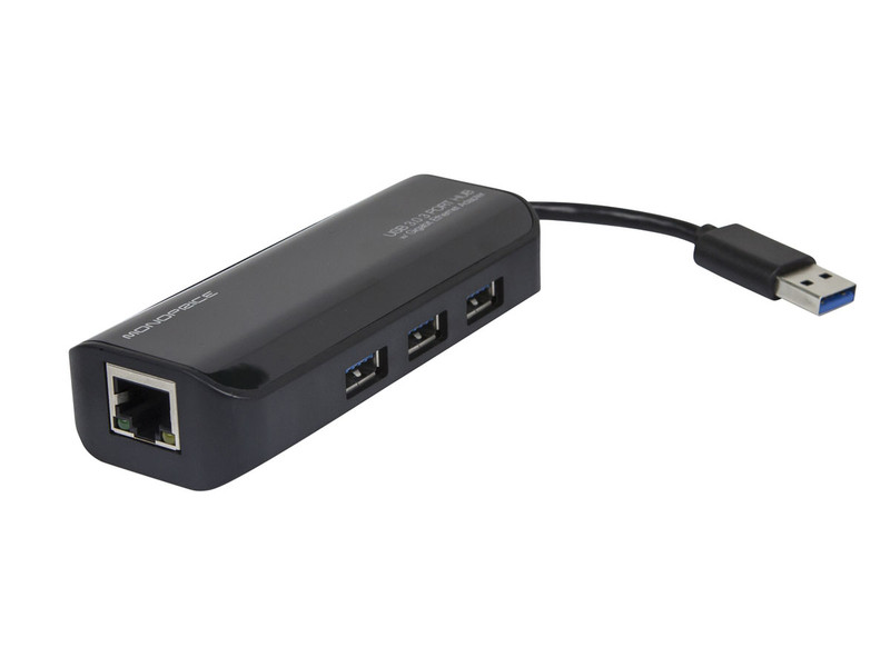 Monoprice Usb 3.0 3 Port Hub W/ Gigabit Ethernet 10933 USB 3.0 (3.1 Gen 1) Type-A Black interface hub