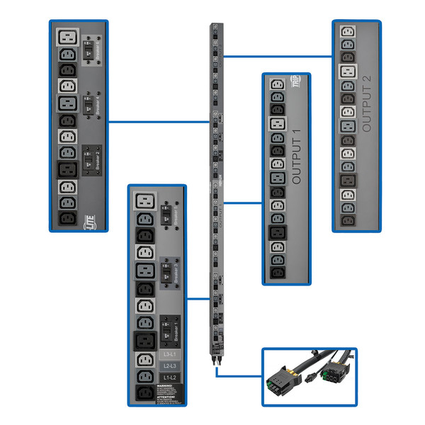 Tripp Lite 17.3kW 3-Phase Vertical PDU Strip, 208V Outlets (42 C13 & 12 C19), 0U Rack-Mount, Accessory for Select ATS PDUs