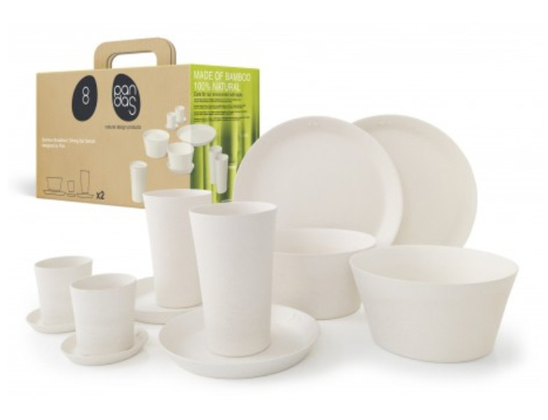 8pandas Breakfast / Dinner Set1 Bamboo White Round Serving set