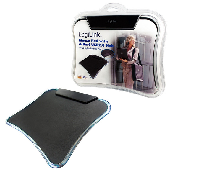 LogiLink Mousepad + 4-Port USB HUB 480Мбит/с Черный хаб-разветвитель