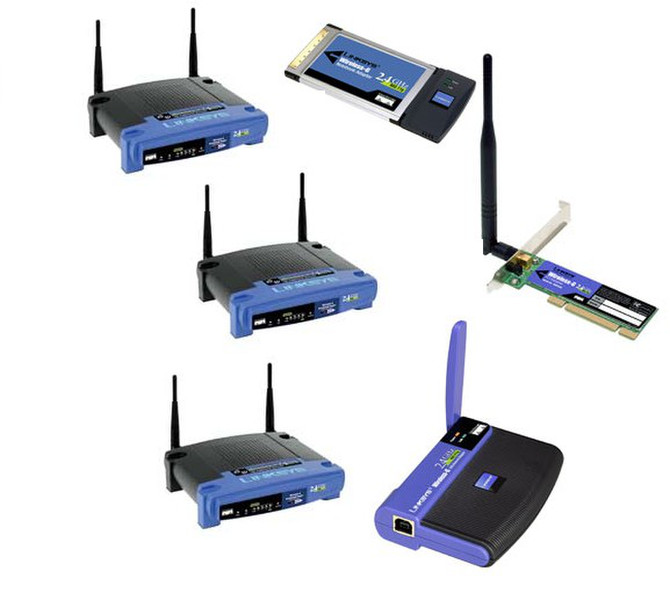 Linksys 3xWireless-G Broadband Router + Wireless-G PCI Adapter + Wireless-G Notebook Adapter + Wireless-G USB Network Adapter interface hub