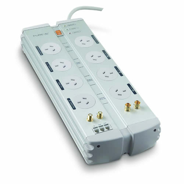 Belkin PureAV Series 8-Way Isolator (3m Cord) / TEL / AV / F-TYPE 8AC outlet(s) 3m White surge protector