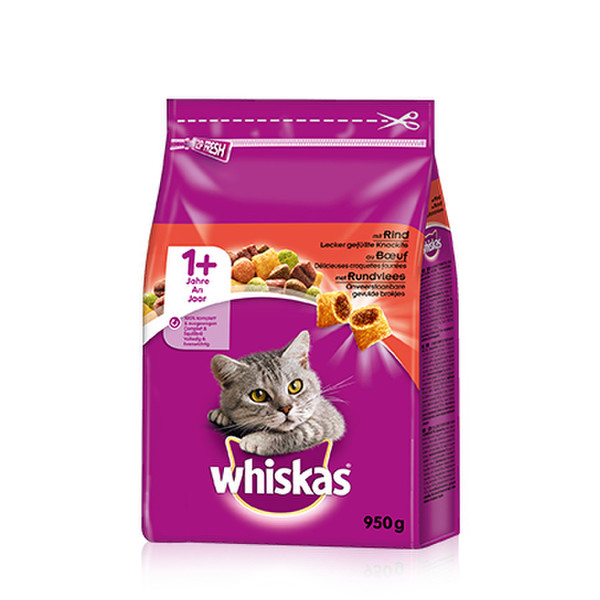 ‎Whiskas 325614 950г Для взрослых Говядина сухой корм для кошек
