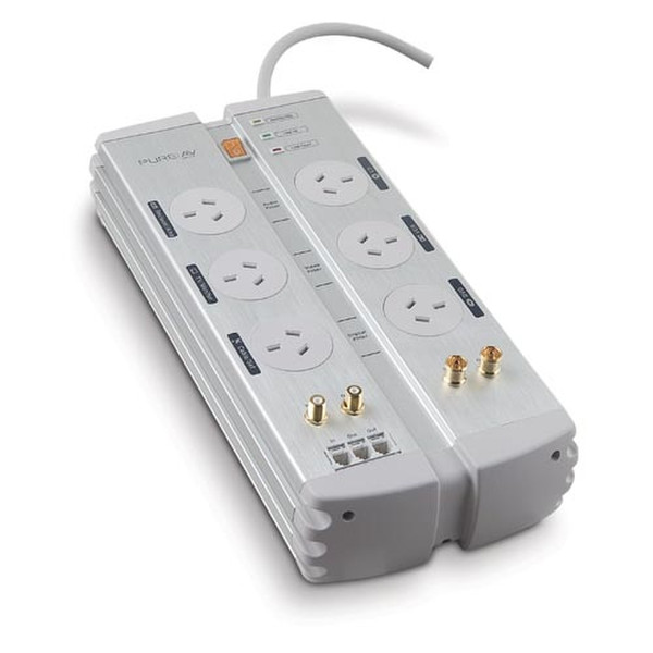 Belkin PureAV Series 6-Way Isolator (3m Cord) / TEL / AV / F-TYPE 6AC outlet(s) 3m Grau Spannungsschutz