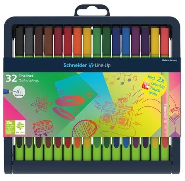 Schneider Line-Up Средний Черный, Синий, Коричневый, Зеленый, Серый, Оранжевый, Розовый, Пурпурный, Красный, Желтый 32шт капиллярная ручка