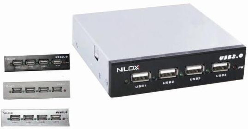 Nilox HUB 4 USB2.0 3 frontali inclusi 480Мбит/с Серый хаб-разветвитель