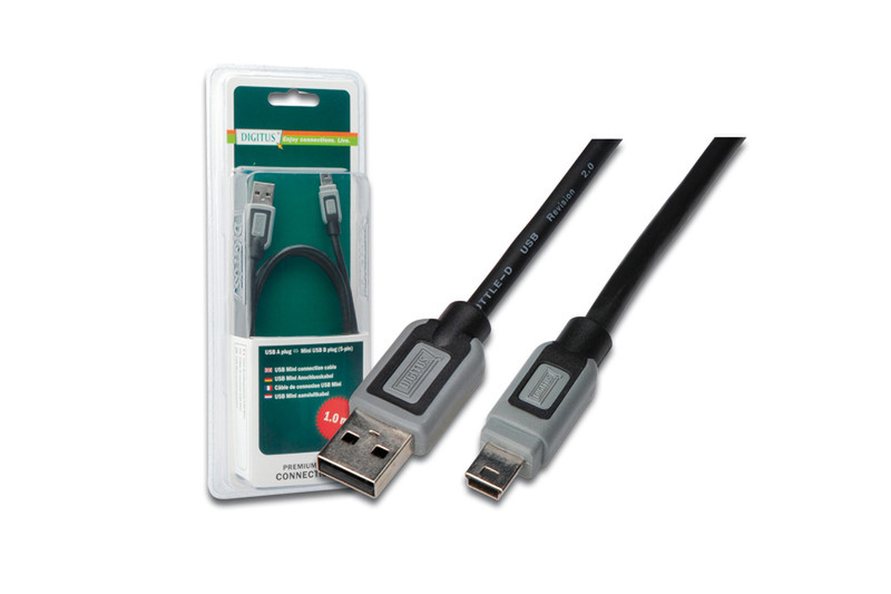 Digitus USB mini A/B cable, 2m 2м USB A Mini-USB B Черный кабель USB