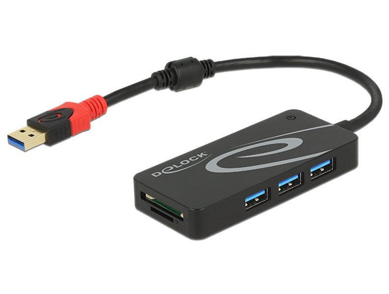DeLOCK HUB USB 3.0 3 Port extern + 2 x SD Slo USB 3.0 (3.1 Gen 1) Type-A 5000Мбит/с Черный хаб-разветвитель