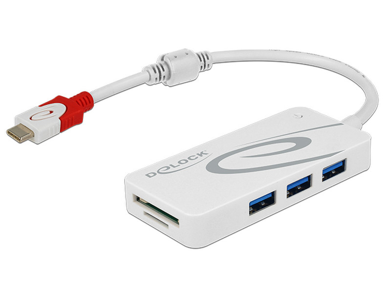 DeLOCK HUB USB 3.0 USB Type-C > 3 Port extern USB 3.0 (3.1 Gen 1) Type-C 5000Mbit/s White interface hub