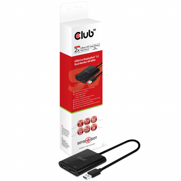 CLUB3D USB A to DisplayPort™ 1.2 Dual Monitor 4K 60Hz